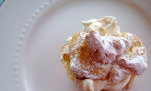cream puff on platter seen from above