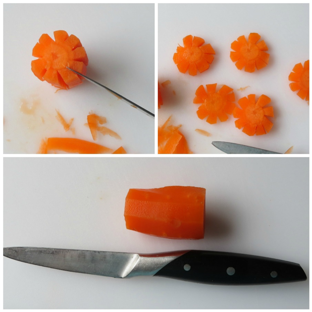 Carrot flowers done with paring knives